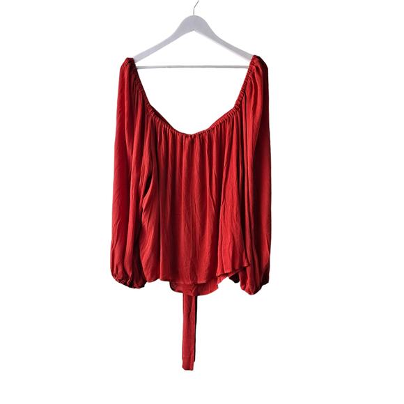 Eloquii Terracota Color Square Neck Top w 3/4 Puff Sleeve & Tie - Size 24 (NWT) - Picture 2 of 11